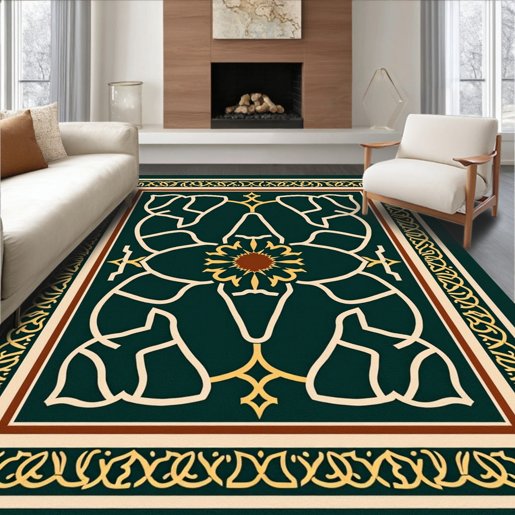 Emerald Green Abstract Floral Design Rug