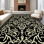 Elegant Black Ivory Scroll Pattern Rug