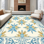 Elegant Blue Gold Floral Medallion Pattern Rug