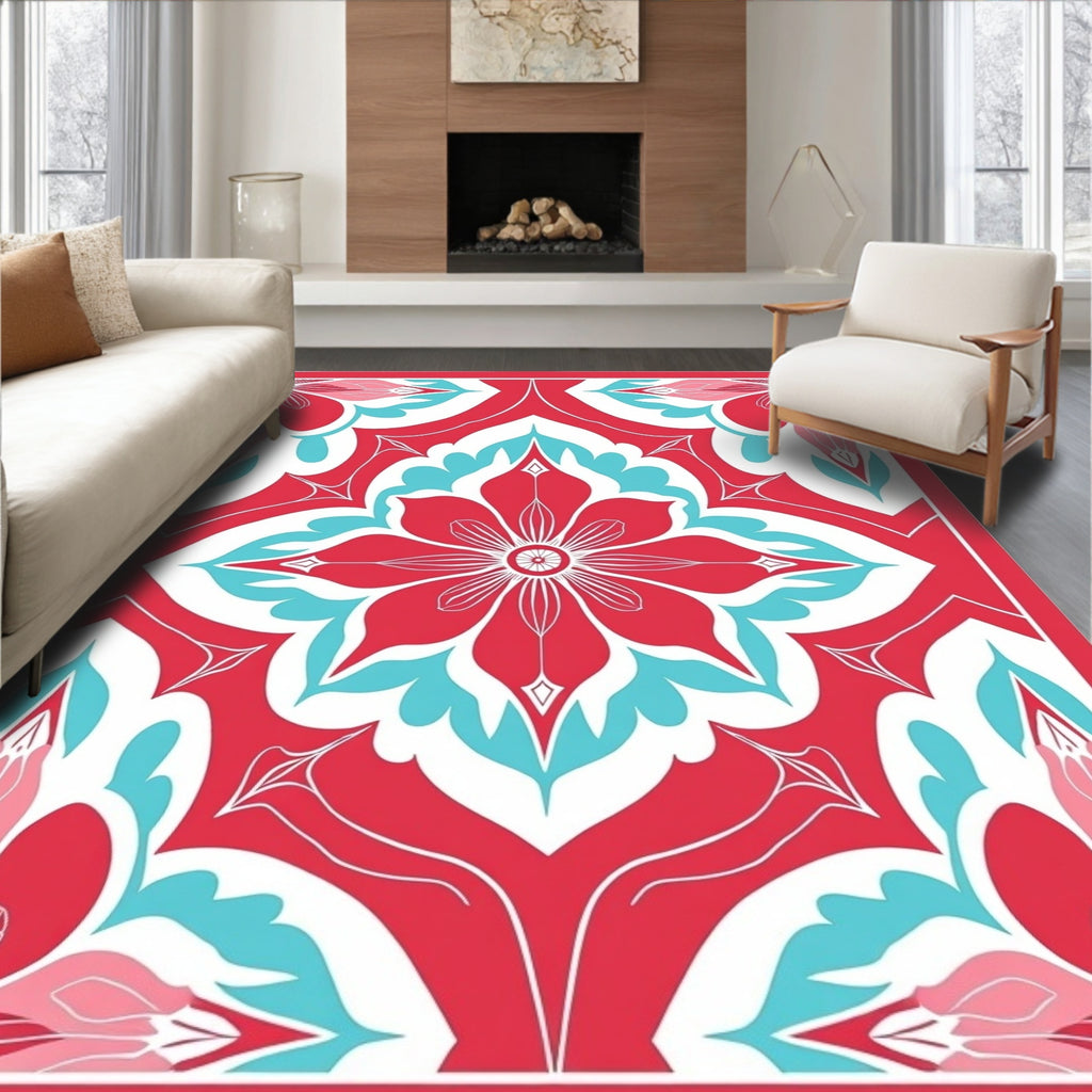 Vibrant Floral Mandala Pattern Rug