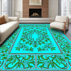 Art Nouveau Green Floral Scroll Design Rug