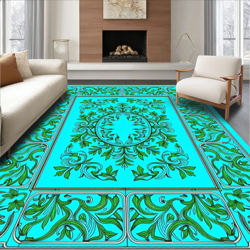 Art Nouveau Green Floral Scroll Design Rug