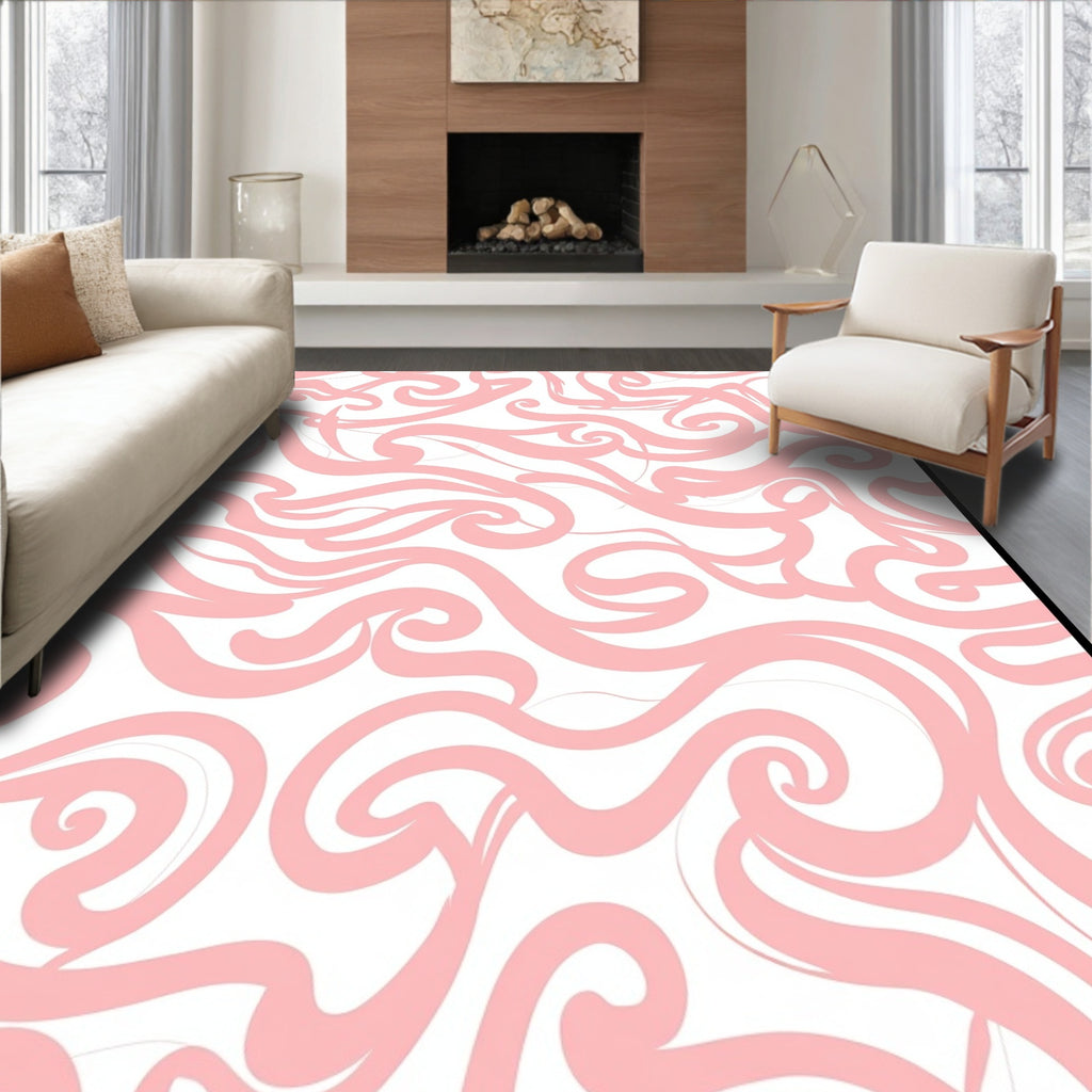 Pink Swirling Organic Modern Pattern Rug