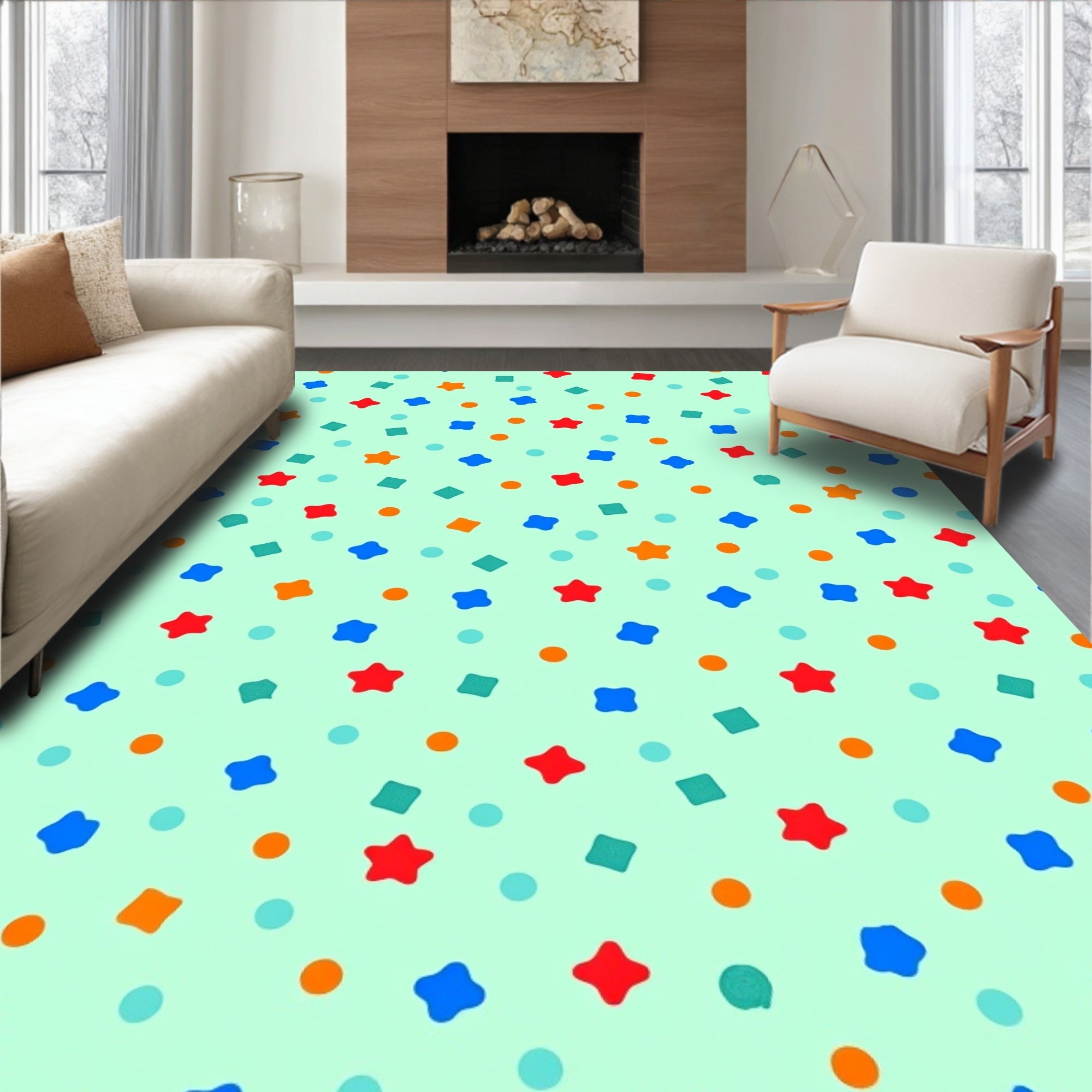 Playful Star And Dot Pattern Rug