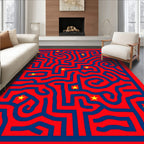 Red Blue Maze With Yellow Stars Rug