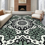 Monochrome Floral Mandala Pattern Rug