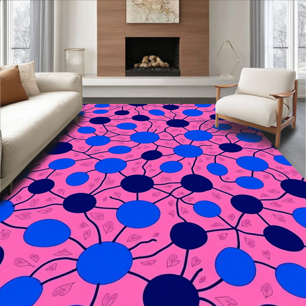 Vibrant Pink Blue Circle Pattern Rug