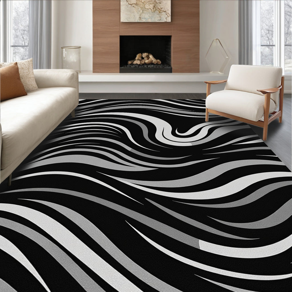 Modern Grays Stripe Whirling Pattern Rug