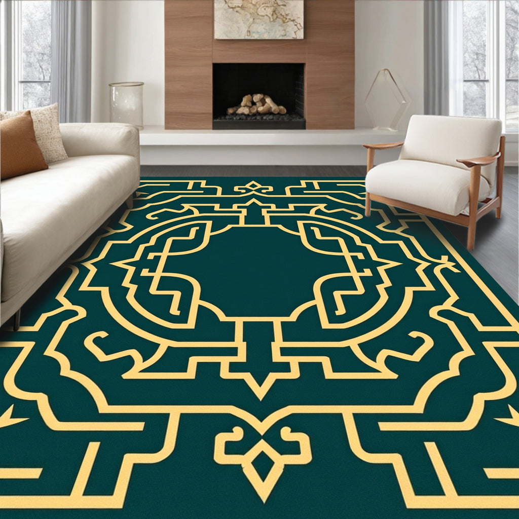 Elegant Gold Geometric Pattern Rug
