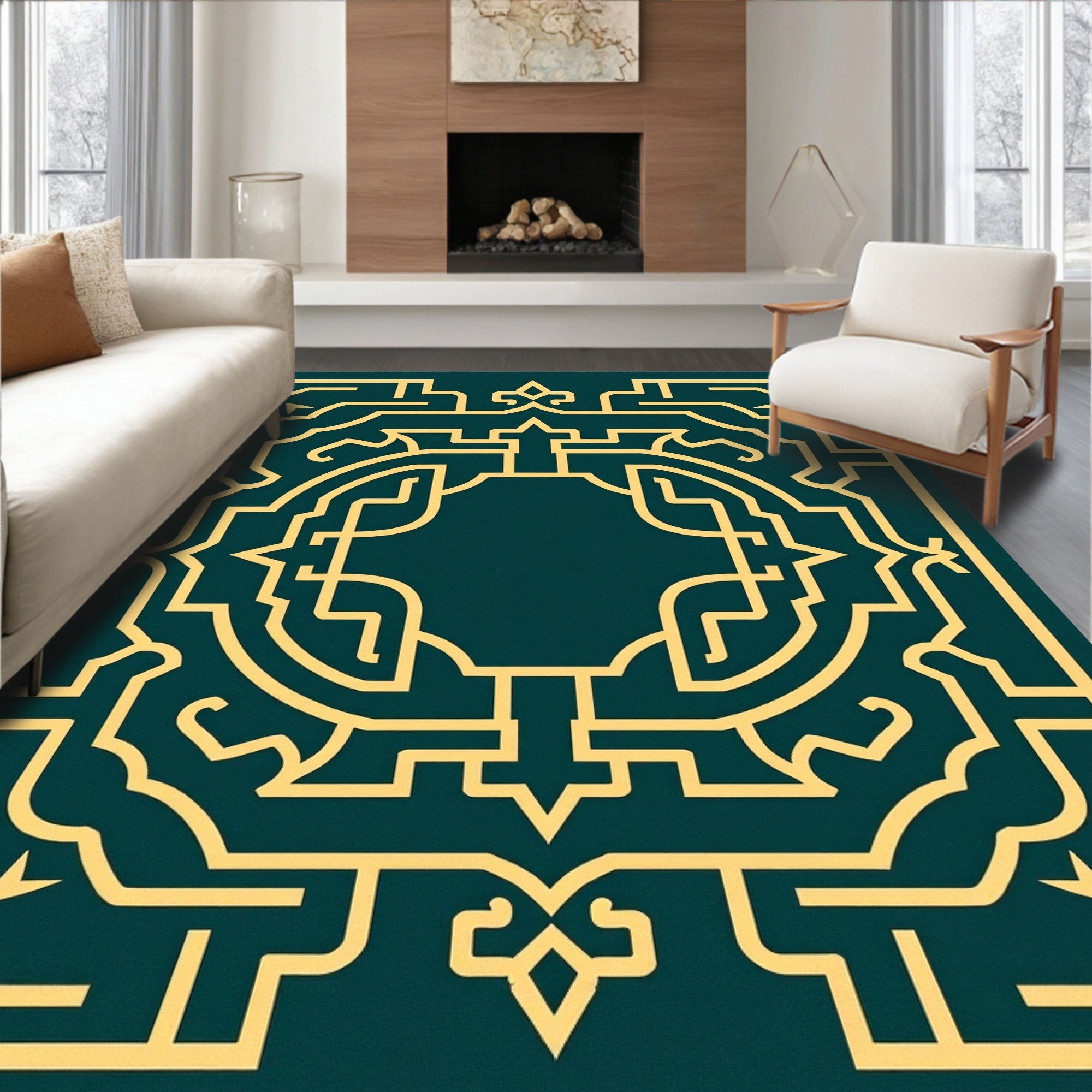 Elegant Gold Geometric Pattern Rug
