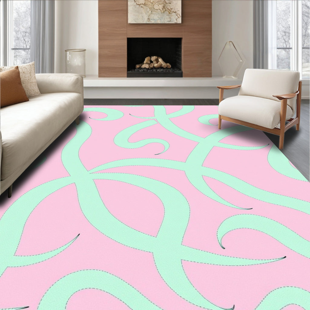Pastel Pink Teal Swirl Pattern Rug