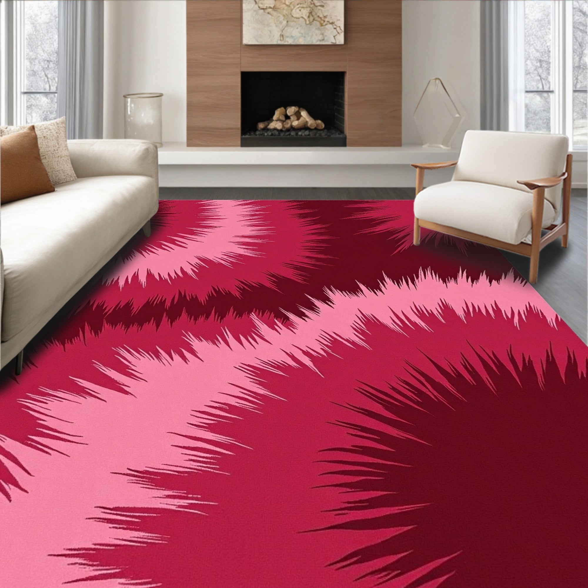 Crimson Pink Plasma Swirl Pattern Rug