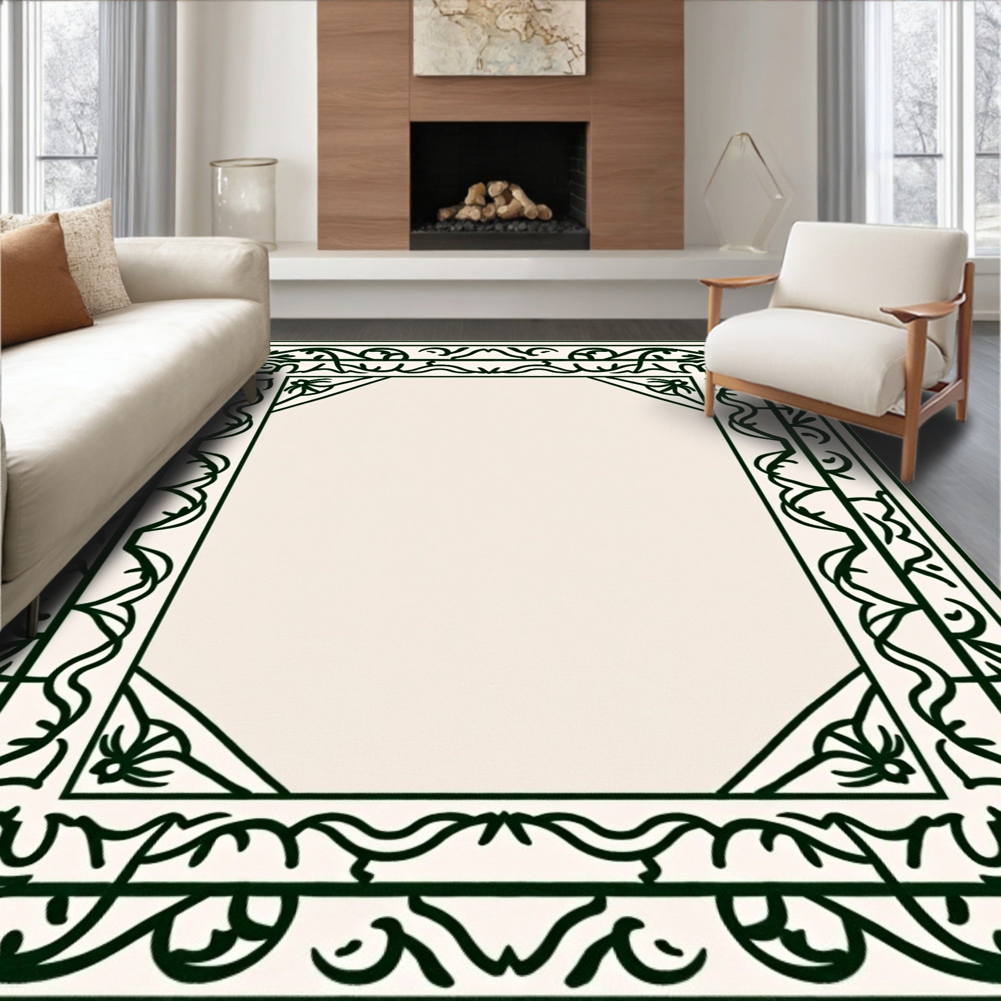 Intricate Scrollwork Botanical Pattern Rug