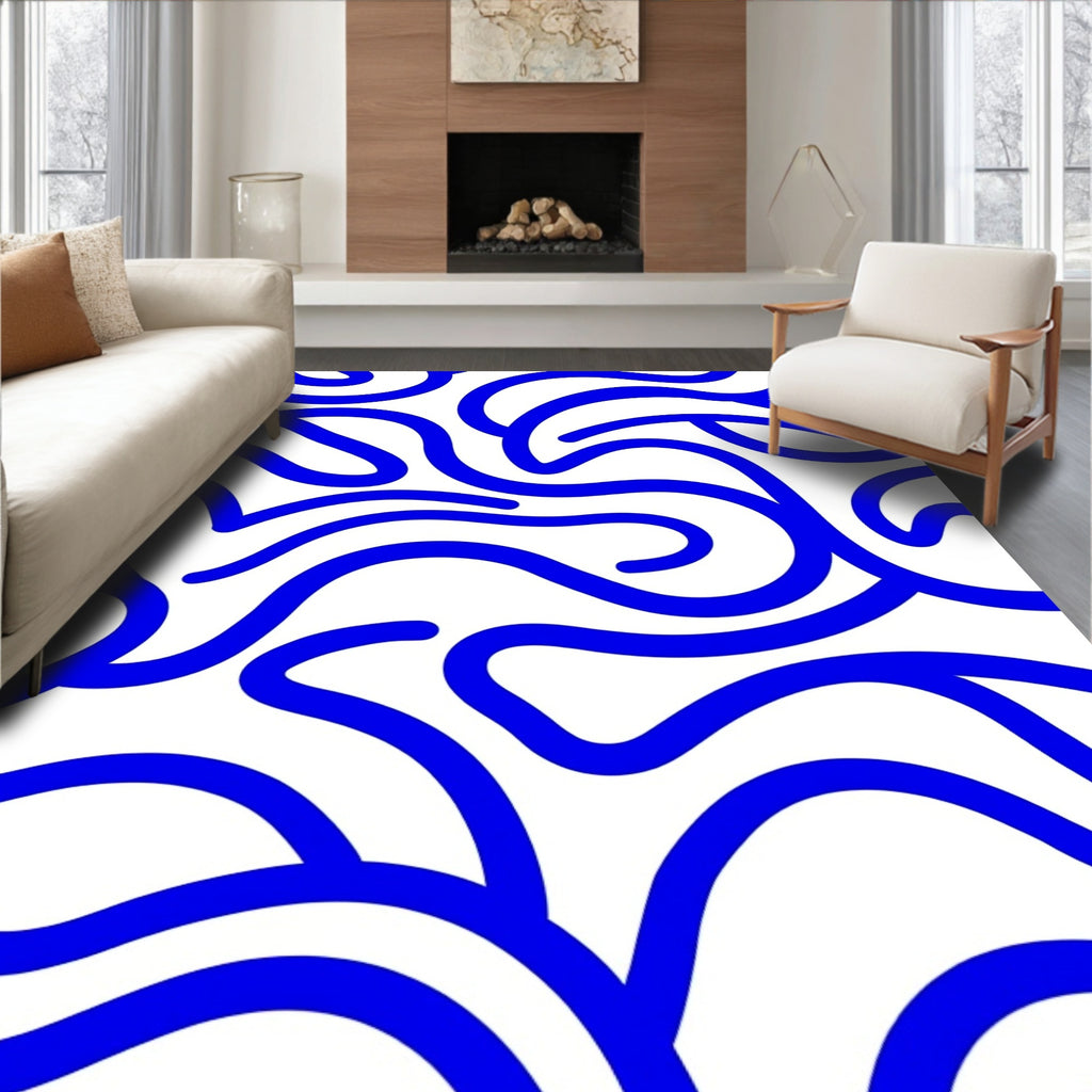 Bold Blue Flowing Lines Rug
