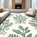 Chic Botanical Scrollwork Green Leaf Pattern Rug