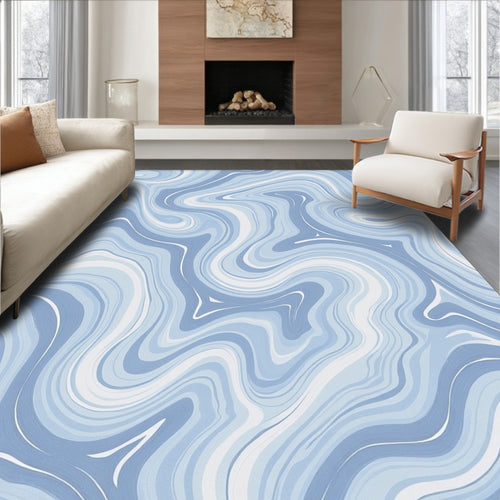 Blue Swirl Marbled Abstract Design Rug