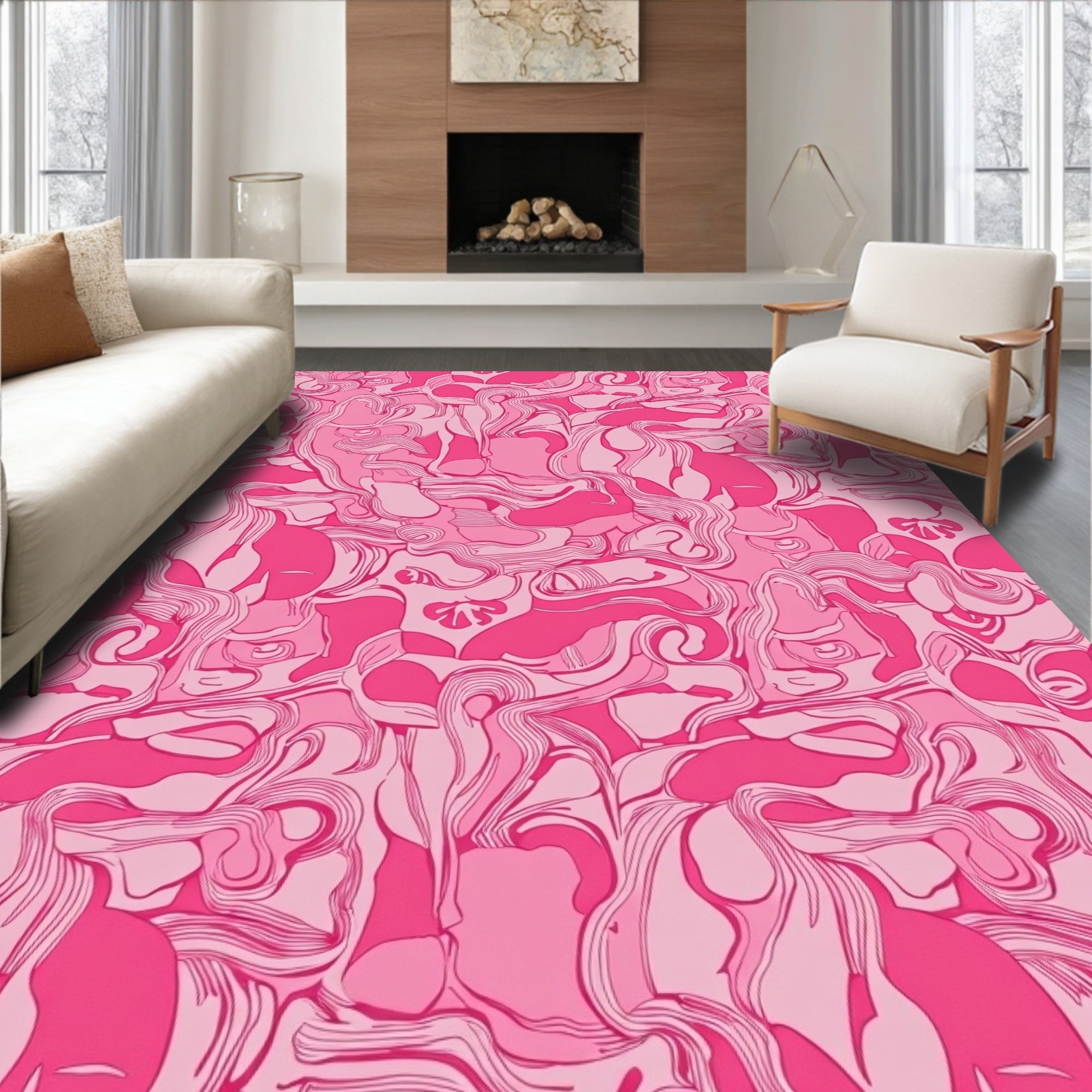 Pink Flowing Abstract Swirls Rug