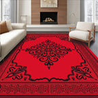Ornate Red Black Floral Scroll Design Rug