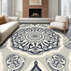 Black Cream Intricate Mandala Pattern Rug