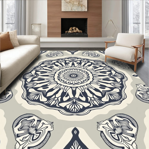 Black Cream Intricate Mandala Pattern Rug