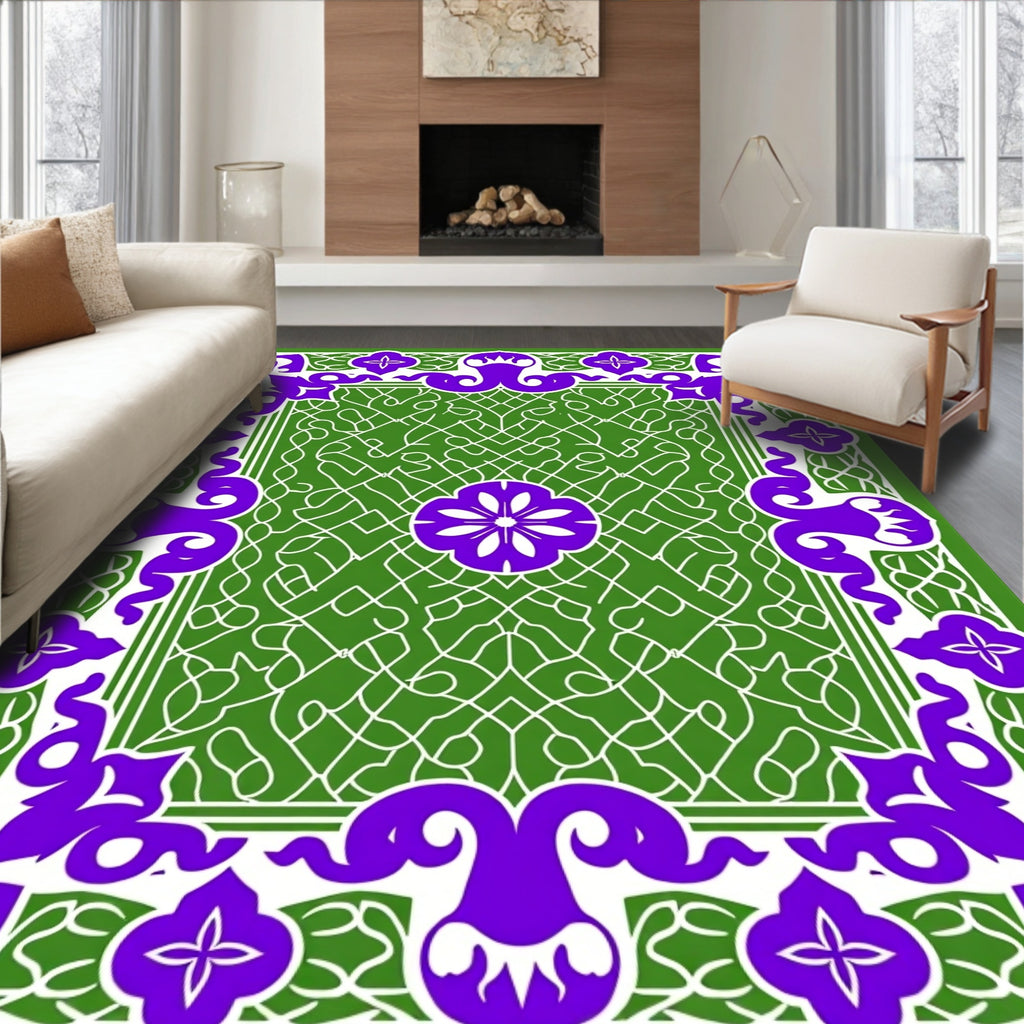 Ornate Purple Green Floral Pattern Rug