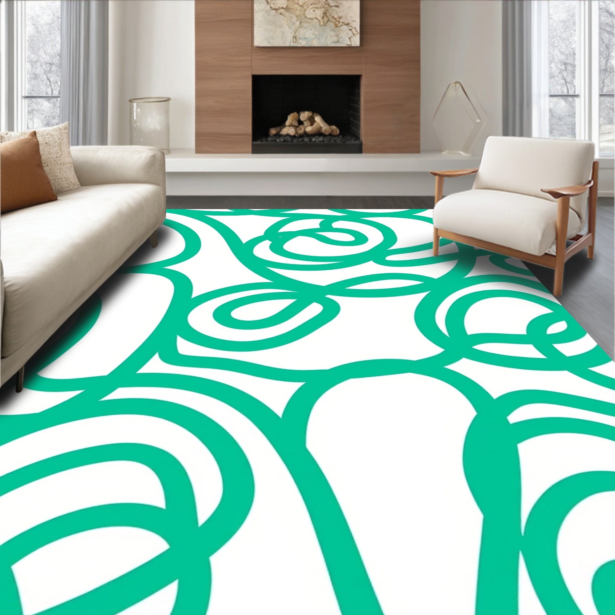 Abstract Teal Swirls Pattern Rug