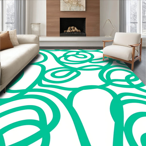 Abstract Teal Swirls Pattern Rug