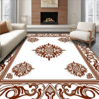 Brown Floral Scrollwork Mandala Design Rug