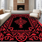 Bold Red Floral Symmetry Design Rug