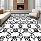 Intricate Black White Chain Link Pattern Rug