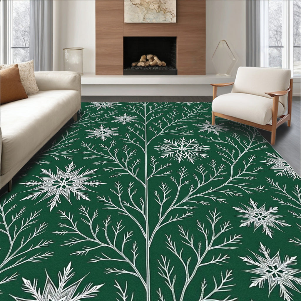 Winter Branch Snowflake Pattern Rug