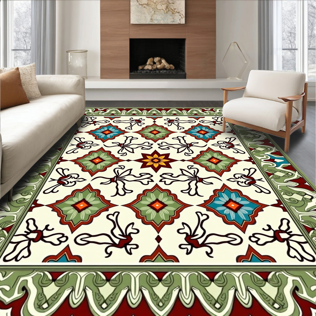 Ornate Floral Geometric Tiled Design Rug