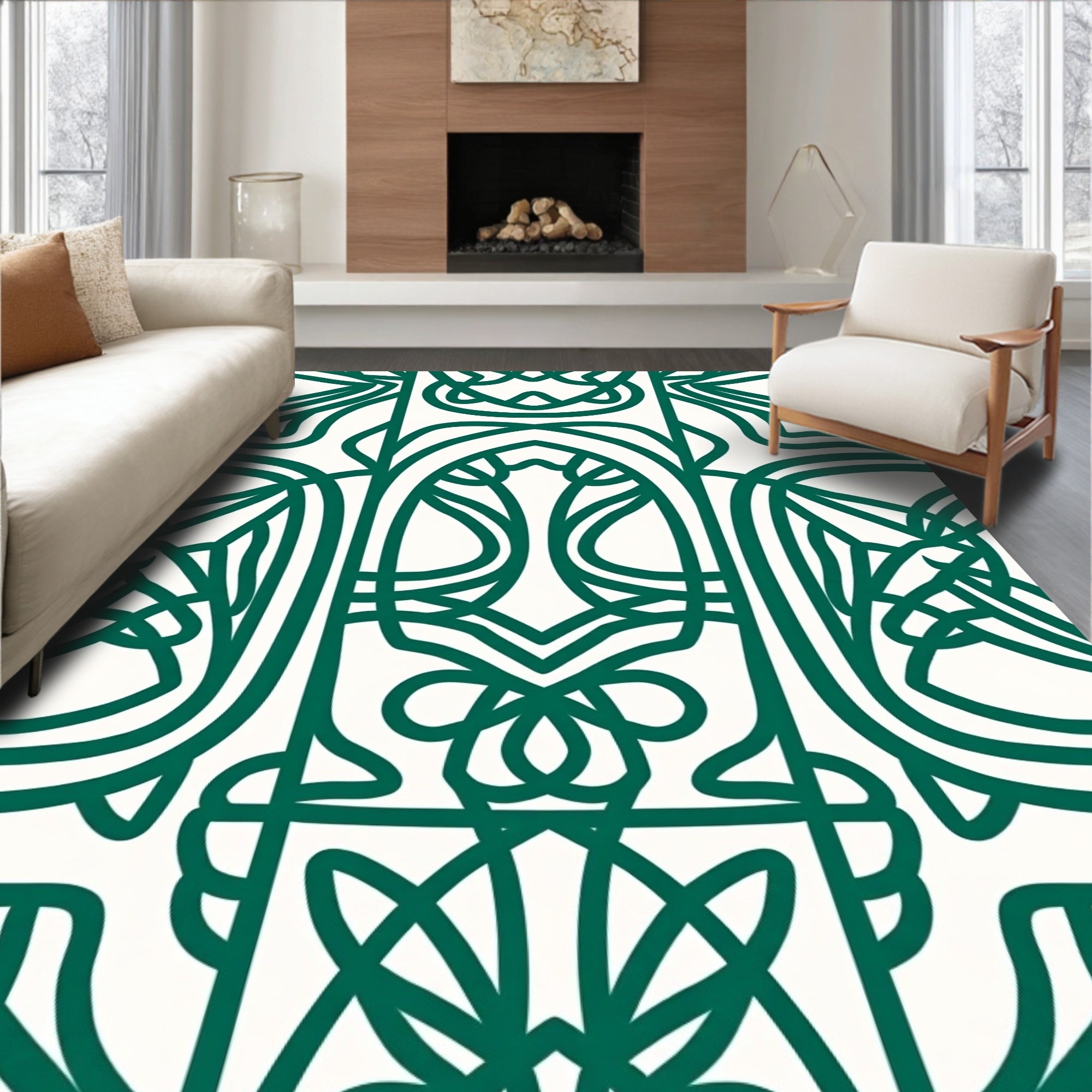 Elegant Intertwined Green Pattern Design Rug