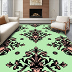 Black Pink Floral Damask Pattern Rug