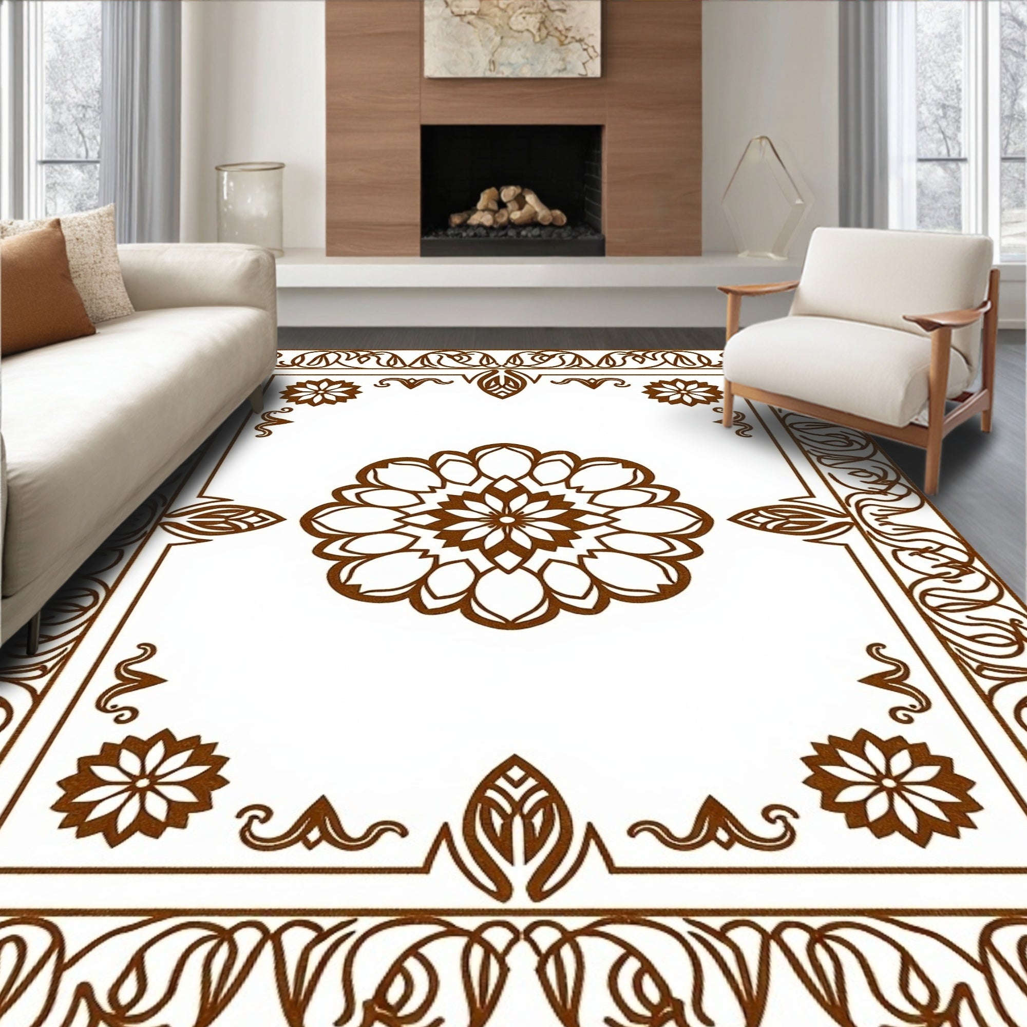 Ornate Mandala Brown Pattern Rug