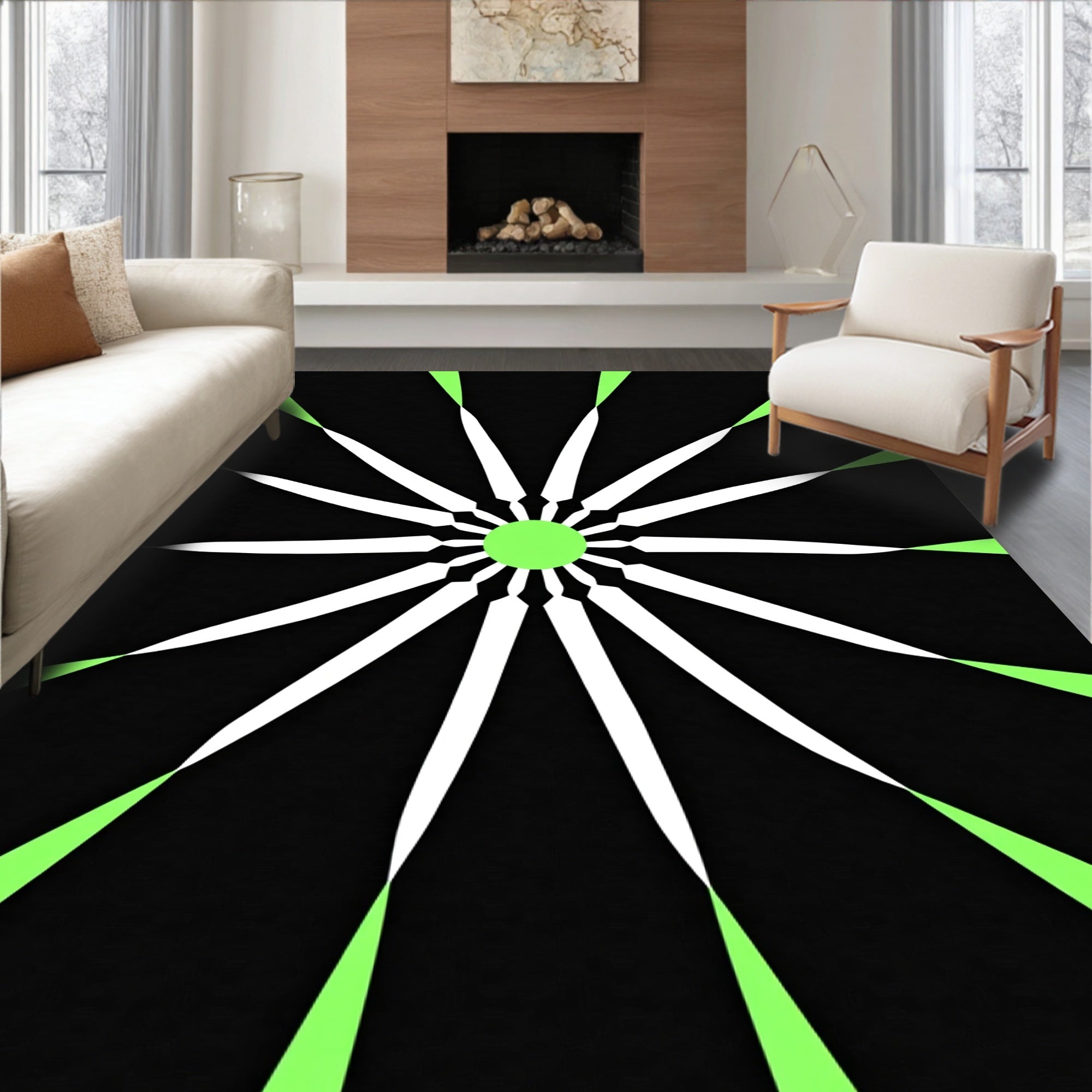 Radiant Starburst Black Lime Rug