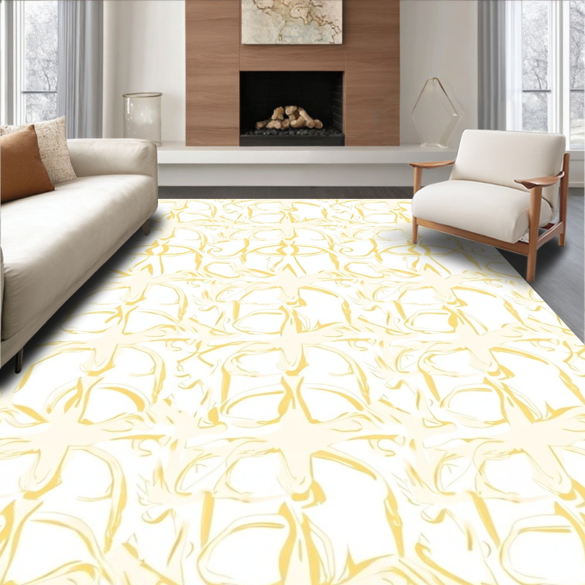 Abstract Golden Swirl Pattern Rug
