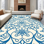 Blue Swirling Floral Vine Pattern Rug