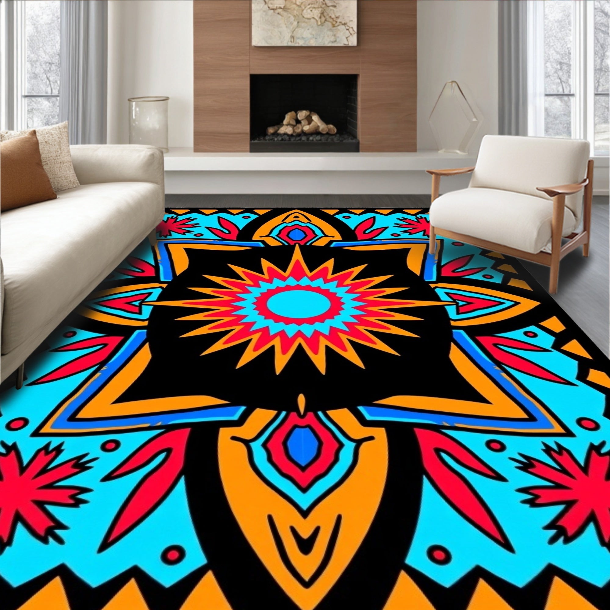 Bold Sunburst Geometric Pattern Design Rug