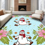 Winter Snowman Floral Border Rug