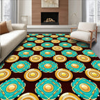 Elegant Teal Gold Medallion Pattern Rug