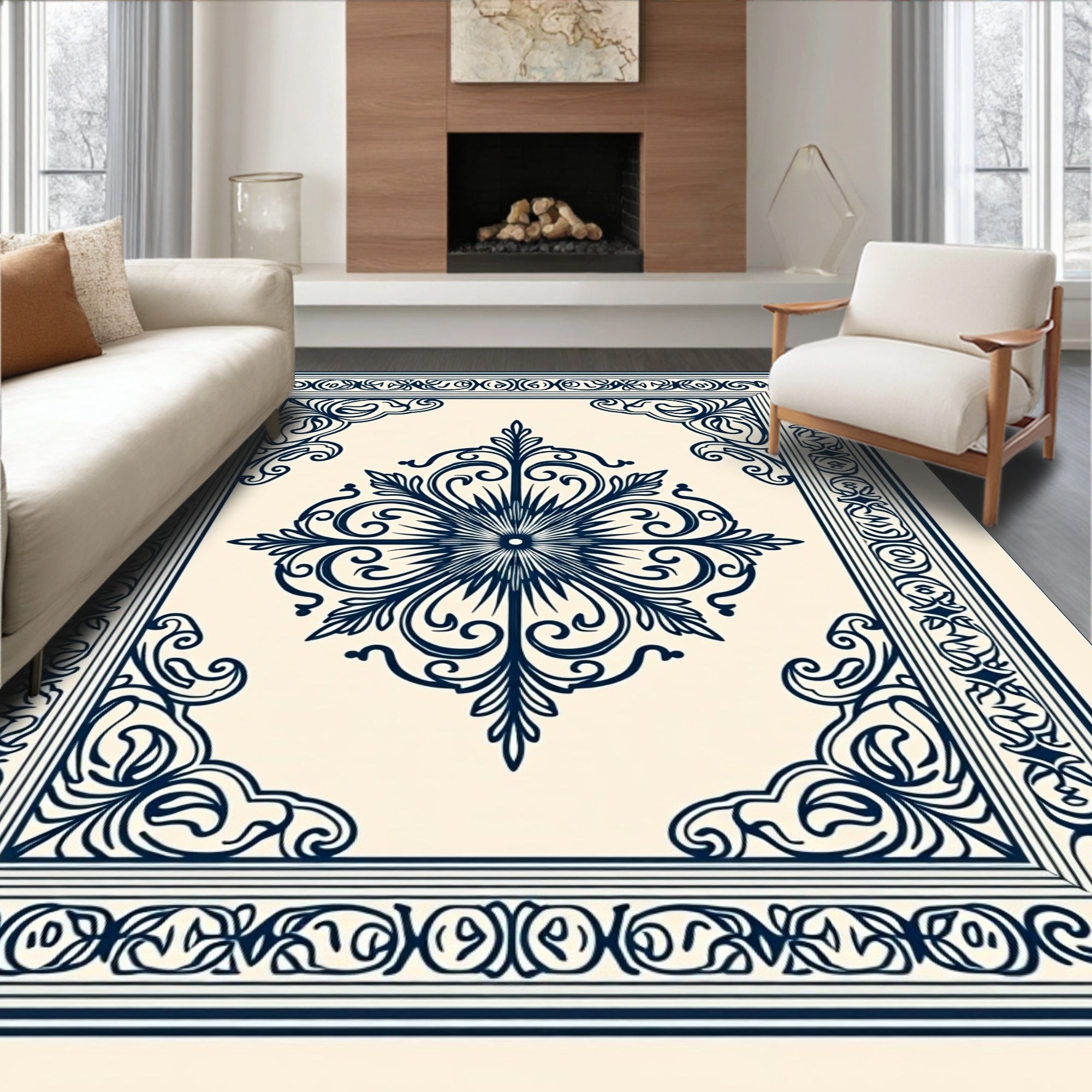 Classic Floral Medallion Border Design Rug