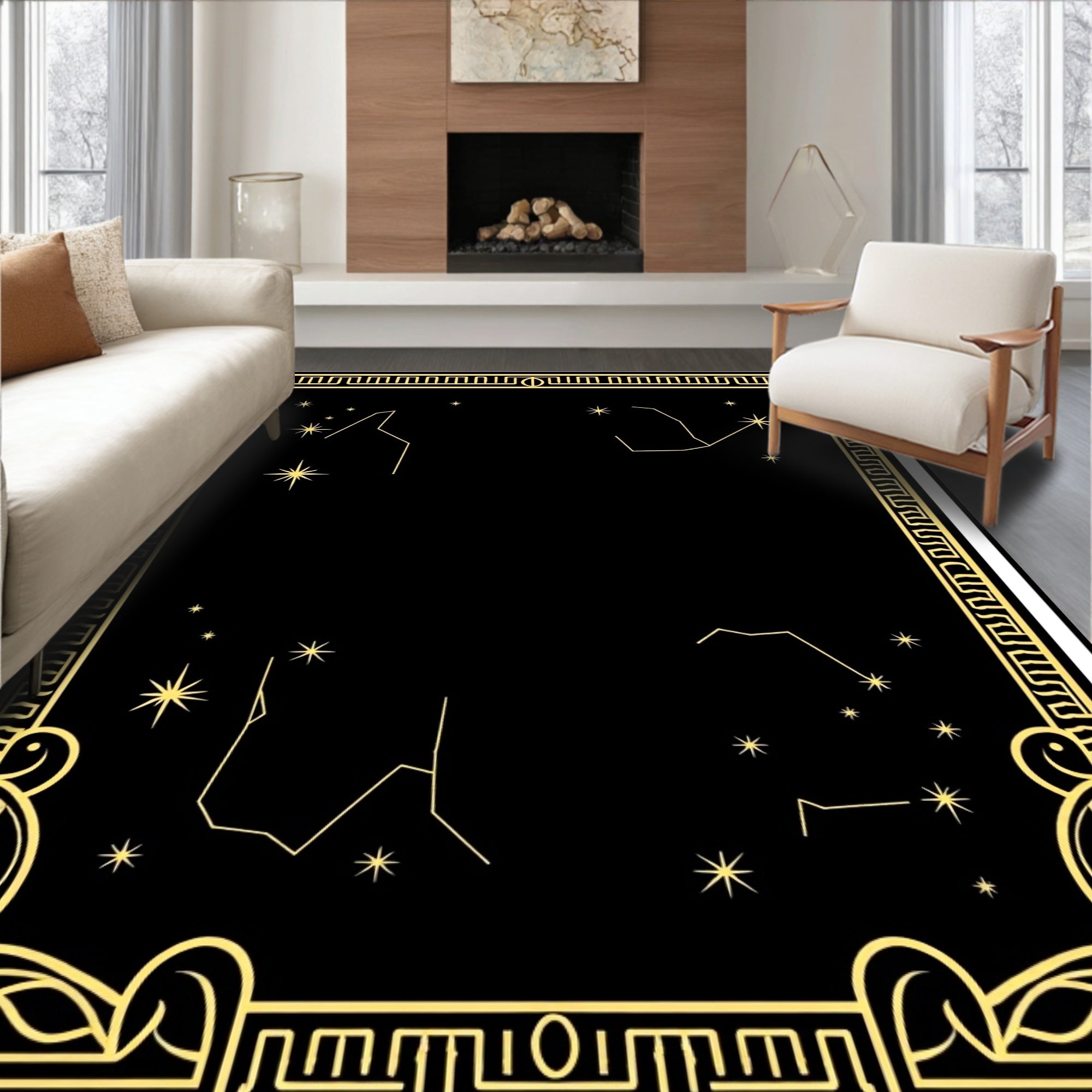 Celestial Constellation Black Gold Rug