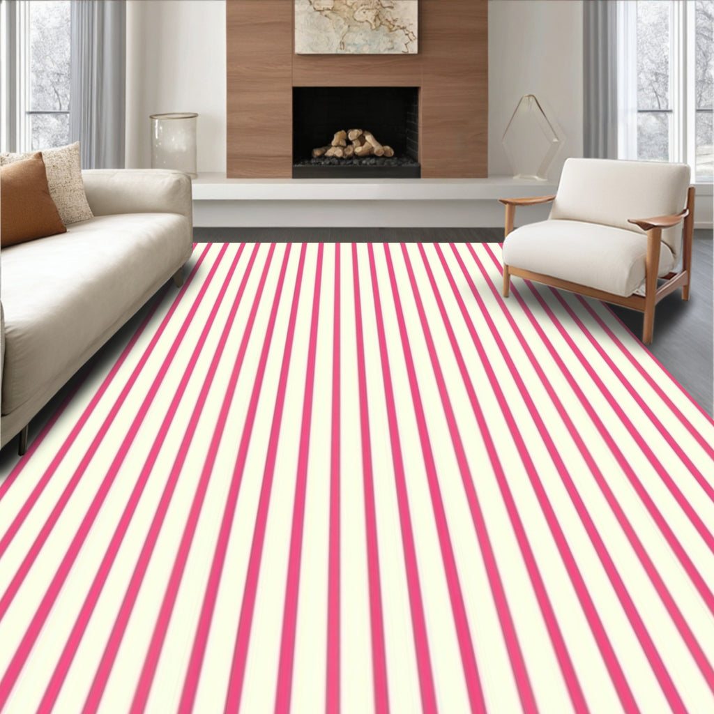 Bold Pink And Cream Stripe Pattern Rug