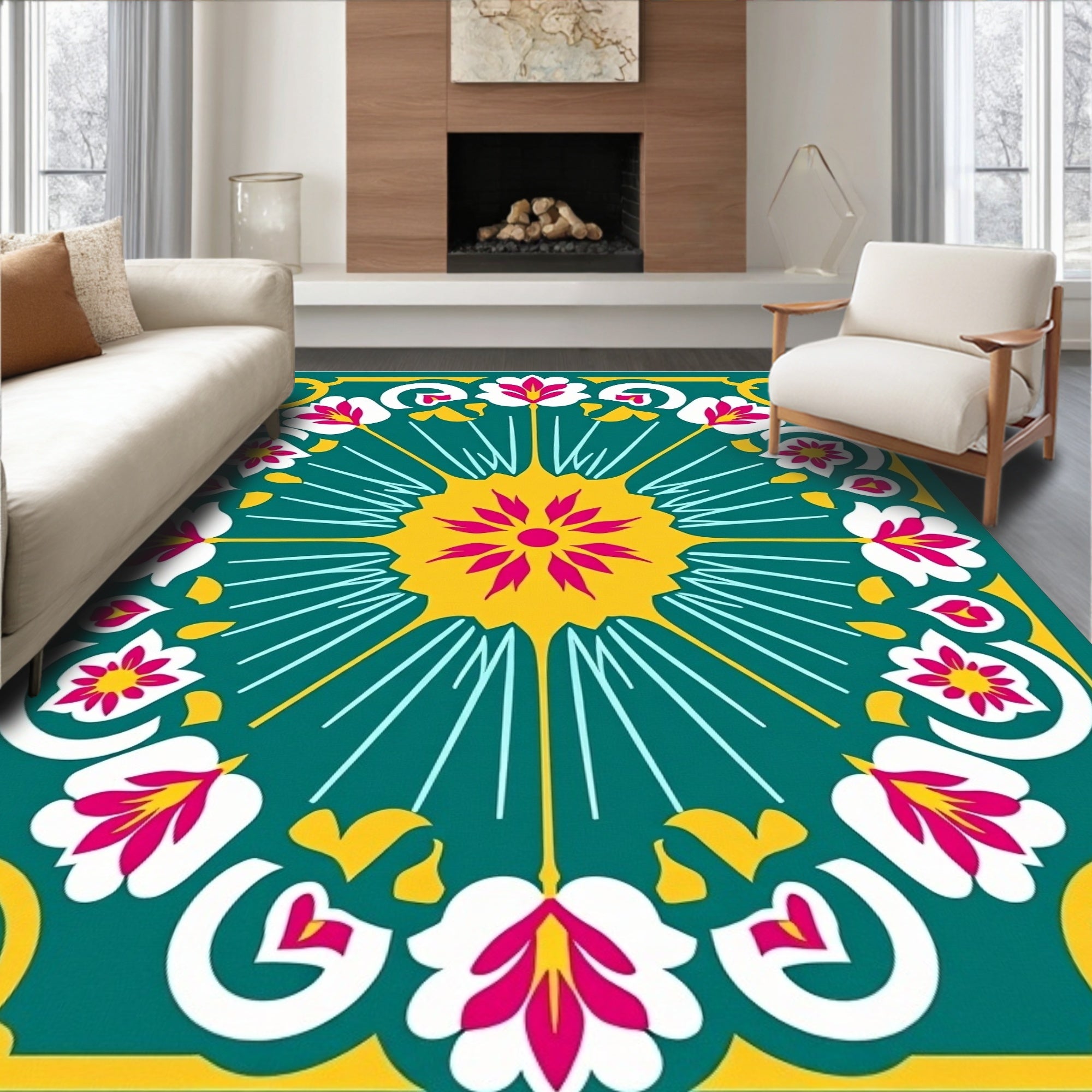 Floral burst and petal pattern Rug