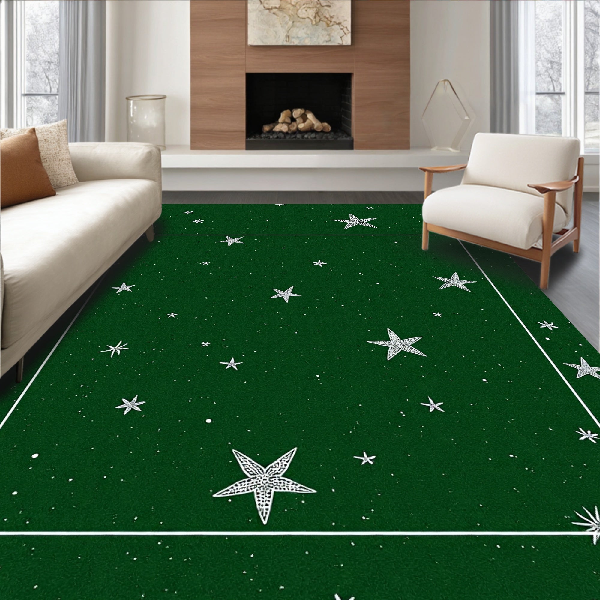 Green Textured Starry Night Rug