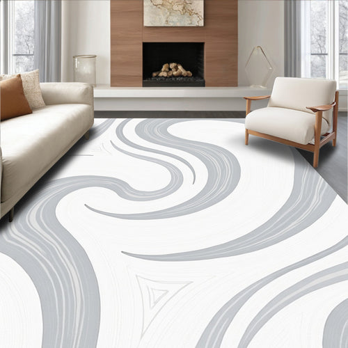 Abstract Swirls In Grey and White Rug