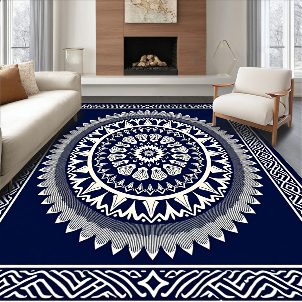 Naval And Cream Mandala Pattern Rug