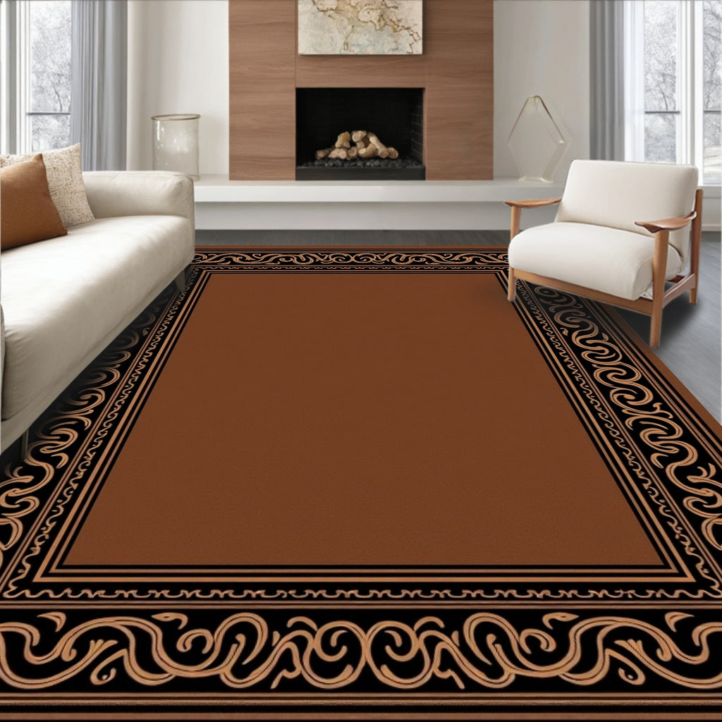 Classic Black Gold Scroll Border Rug