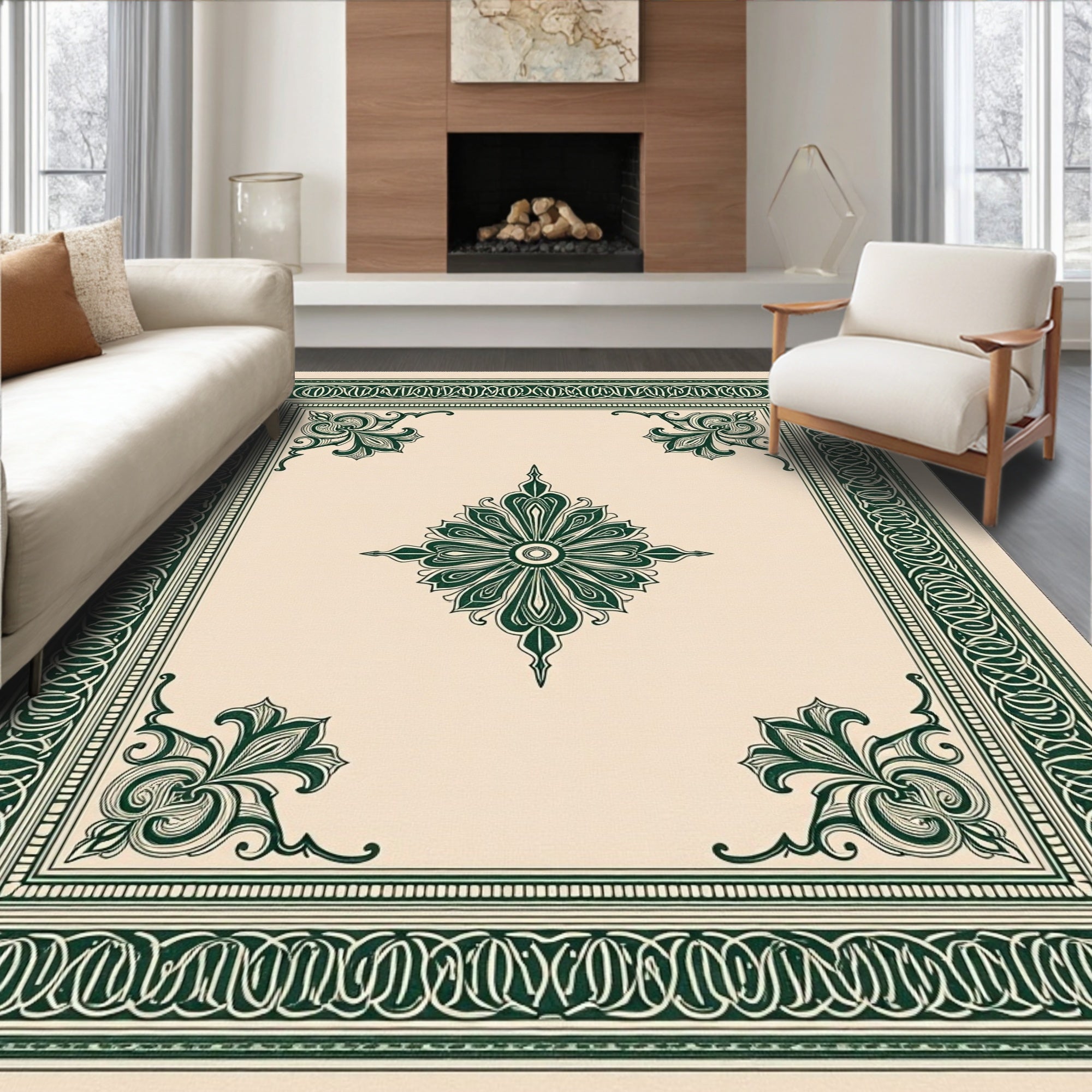 Elegant Green Floral Inlay Rug